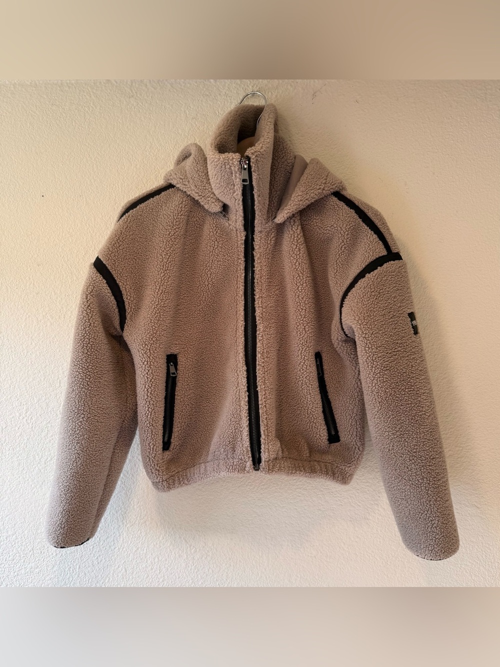 Abercrombie & Fitch YBP Taupe Neoprene Sherpa Zip-Up Hoodie w/ Funnel Collar